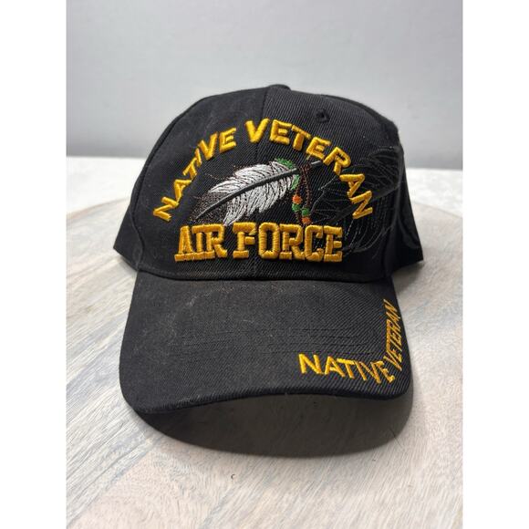 Native Air Force Veteran Military Black Cap Hat Adjustable Indian - Picture 1 of 2